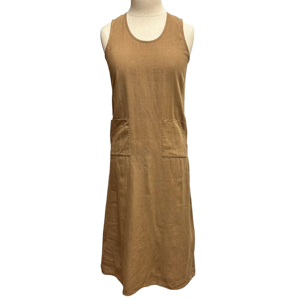 Eileen Fisher 100% Linen Midi tank Dress, Tan, Size Extra Small Petite